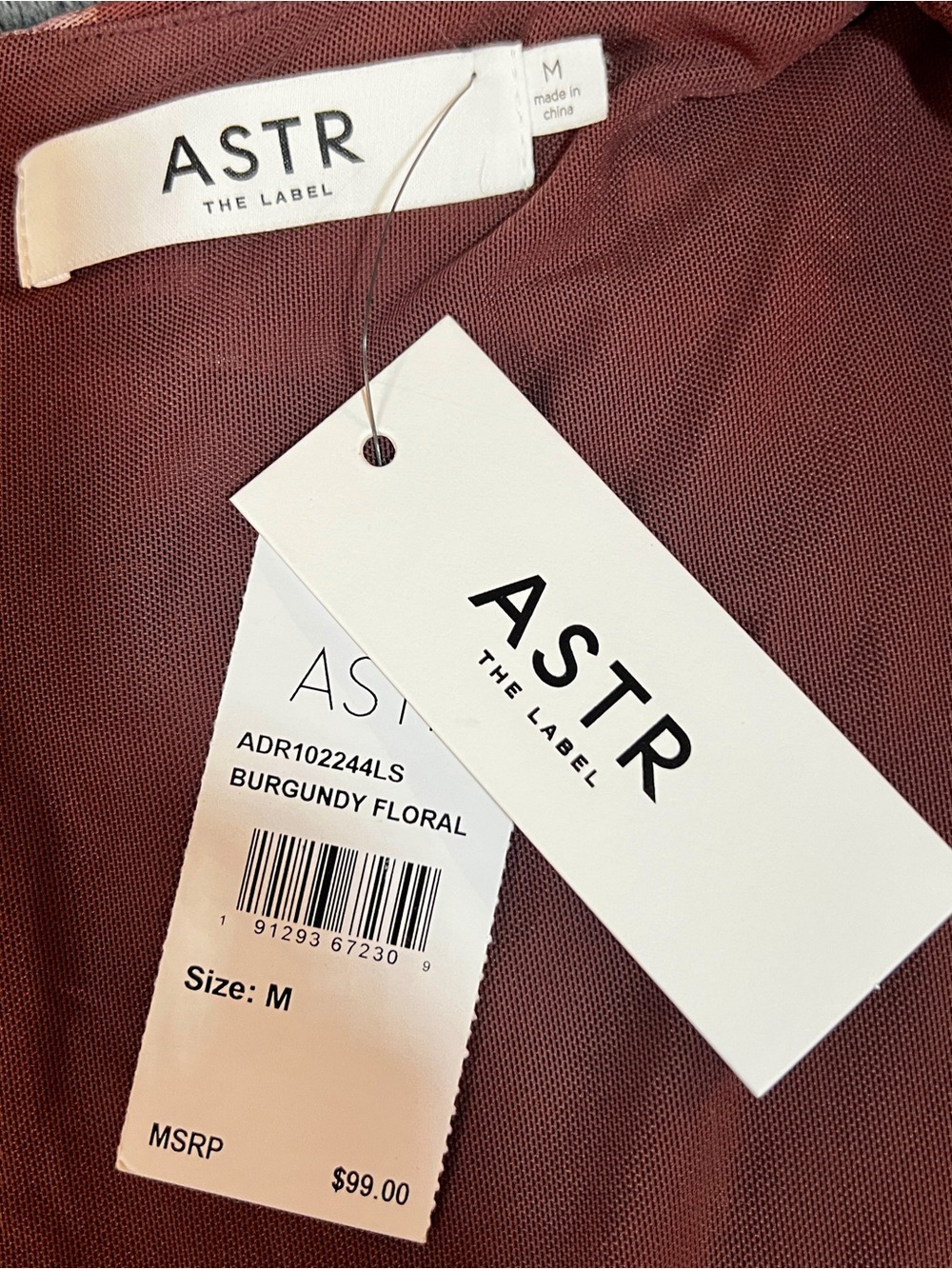 New ASTR The Label Burgundy Floral Sheer Mesh Ruched Fairy Grunge Midi Dress M - Picture 8 of 12